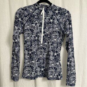 JCrew Active Sun Shirt Rash Guard medium Blue Floral Long Sleeve UPF50